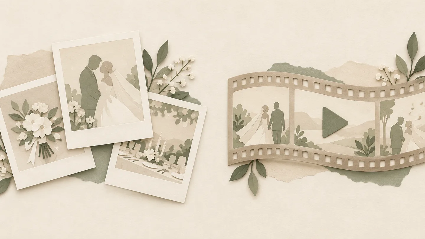 写真フレームとフィルムを並べた素材の違いを表すイラスト